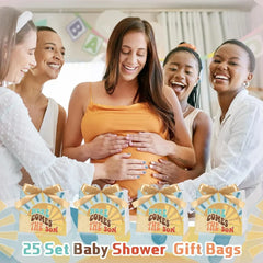 25 Sets Baby Shower Favor Bags with Handles and Bows Boho Sun Design for Party Decorations Goodie Bags