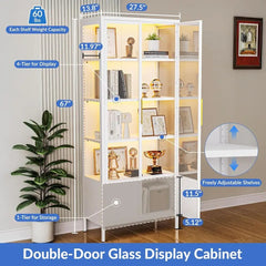 5-Tier Glass Display Cabinet with 13 Color Lights, 67” H Lighted Curio China Cabinet with 2 Glass Do& Adjustable Shelves, Tall M