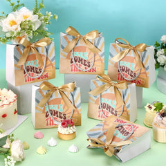 25 Sets Baby Shower Favor Bags with Handles and Bows Boho Sun Design for Party Decorations Goodie Bags
