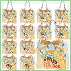 25 Sets Baby Shower Favor Bags with Handles and Bows Boho Sun Design for Party Decorations Goodie Bags
