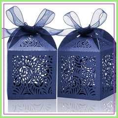 100Pcs 2x2x2.75in Navy Gift Boxes with Ribbons for Wedding Party Favors Candy Treats