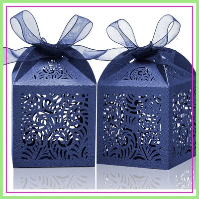 100Pcs 2x2x2.75in Navy Gift Boxes with Ribbons for Wedding Party Favors Candy Treats