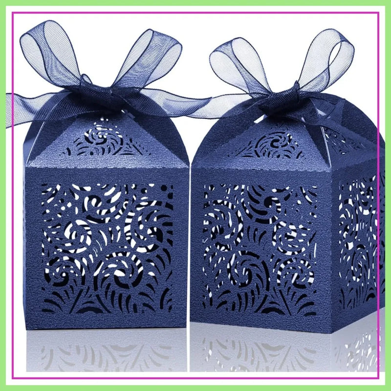 100Pcs 2x2x2.75in Navy Gift Boxes with Ribbons for Wedding Party Favors Candy Treats